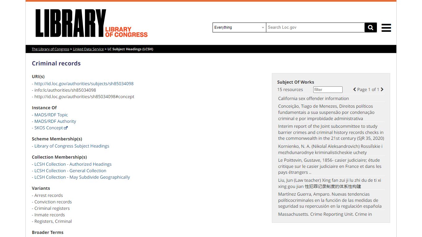 Criminal records - LC Linked Data Service ... - Library of Congress